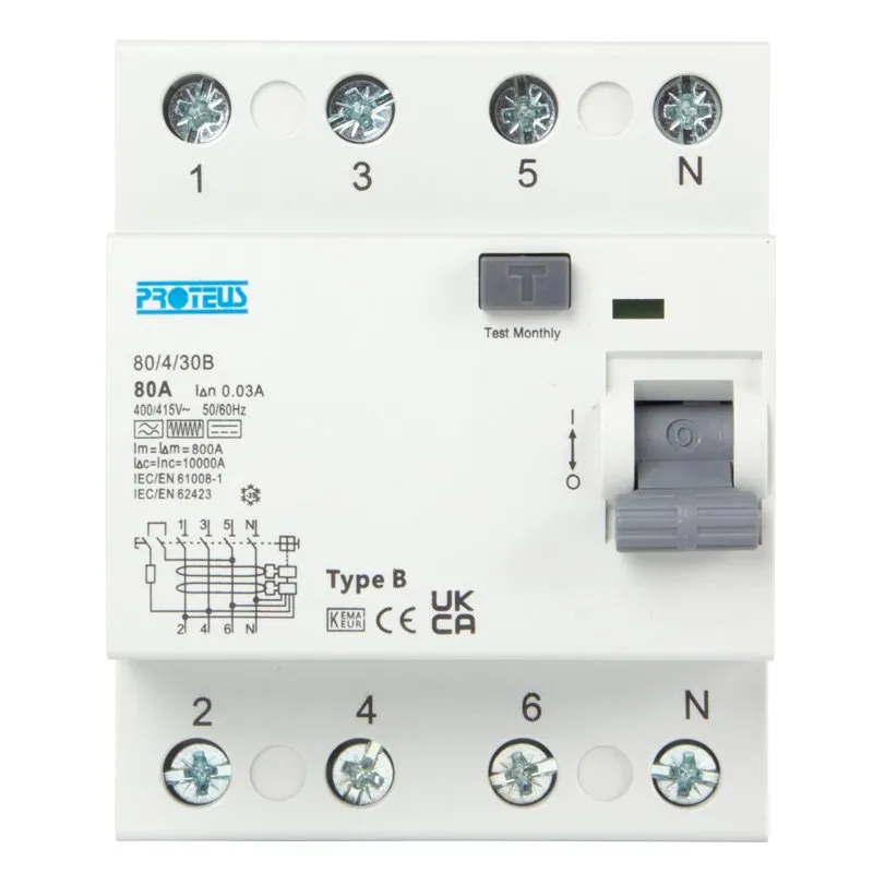 80A 4 Pole 30mA Type B Bidirectional RCD – Proteus Switchgear