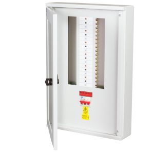 12 Way 125A Triple Pole and Neutral BX Range MCB Distribution Board Complete with 125A Triple Pole Switch Disconnector Incomer Fitted Clear Door - Image 1